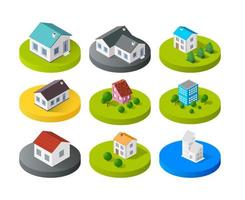 Isometric vector 3D icon city buildings for web concept set