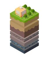 Geological and underground layers of soil under the isometric vector