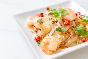 Pamelo spicy salad with shrimps or prawns - fusion food style photo