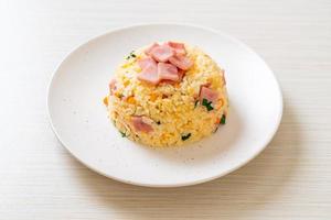 Homemnade fried rice with ham on plate photo