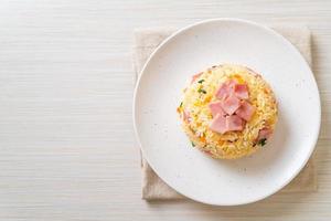 Homemnade fried rice with ham on plate photo