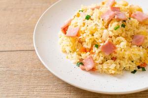 Homemnade fried rice with ham on plate photo