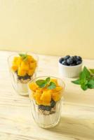 Homemade fresh mango and fresh blueberry with yogurt and granola - healthy food style photo