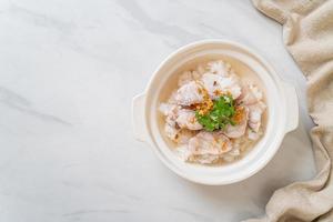 Porridge or boiled rice soup with fish bowl photo