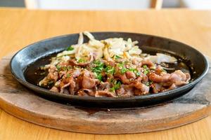 Teriyaki pork in hot pan with cabbage - Japanese food style
