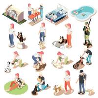 Ordinary Life Of Man And His Dog Isometric Icon Set vector