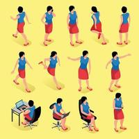 Women Poses Isometric Set Vector Illustration