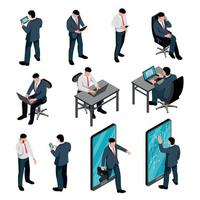 Men With Device Isometric Set Vector Illustration