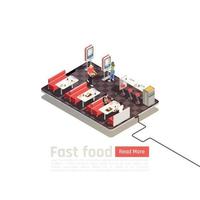 Fast Food Cafe Isometric Poster Vector Illustration