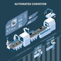 Ilustración de vector de composición isométrica de transportador automatizado