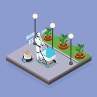 Home Robots Isometric Background Vector Illustration