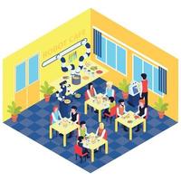 Isometric Robot Cafe Composition Vector Illustration