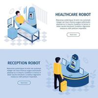 Robotic Helpers Horizontal Banners Vector Illustration