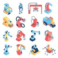 Colourful Robots Isometric Set Vector Illustration