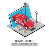 Online Driving School Composition Vector Illustration