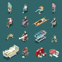 Injured People Isometric Icons Set Vector Illustration