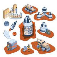 Isometric Mars Colonization Icon Set Vector Illustration