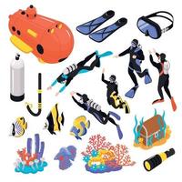 Scuba Diving Isometric Set Vector Illustration