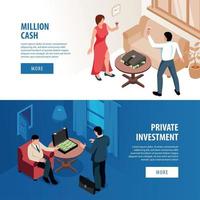 Rich People Isometric Banners Vector Illustration