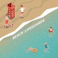 Beach Lifeguards Isometric Illustration Vector Illustration