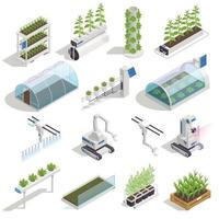 Greenhouse Hydroponics Isometric Set Vector Illustration