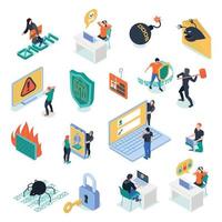 Cyber Security Isometric Set Vector Illustration