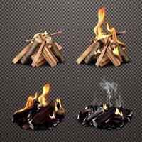 Campfire Stages Of Burning Vector Illustration