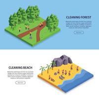 Isometric Garbage Horizontal Banner Set Vector Illustration