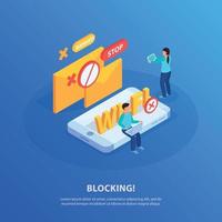 Internet Blocking Isometric Background Vector Illustration