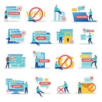 Internet Blocking Flat Icons Vector Illustration