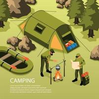 Ilustración de vector de composición isométrica de camping