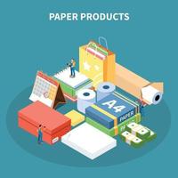 Ilustración de vector de concepto de diseño isométrico de productos de papel