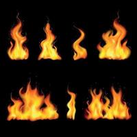 Realistic Fire Flame Icon Set Vector Illustration