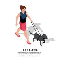 Ilustración de vector de imagen isométrica de perro guía ciego