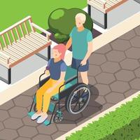 Disabled People Isometric Background Vector Illustration