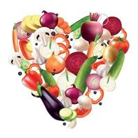 corazón de la ilustración de vector de composición de verduras