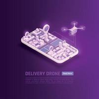Online Delivery Drone Background Vector Illustration