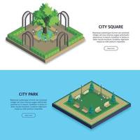 City Park Horizontal Banners Vector Illustration