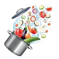 Vegetables Pot Realistic Composition Vector Illustration