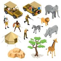 Isometric Safari Icons Set Vector Illustration