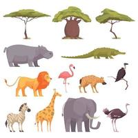 safari, flora, fauna, conjunto, vector, ilustración