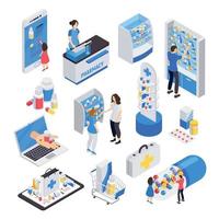 Pharmacy Isometric Icons Vector Illustration