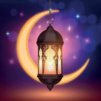 Ramadan Moon Lantern Composition Vector Illustration