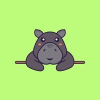 Cute hippopotamus lying down. Animal cartoon concept. vector