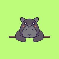 Cute hippopotamus lying down. Animal cartoon concept. vector