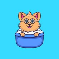 Cute cat taking a bath in the bathtub. vector