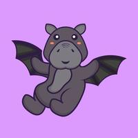 Cute hippopotamus is flying with wings. Animal cartoon concept. vector