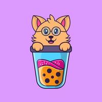 Cute cat Drinking Boba milk tea. vector