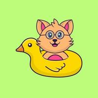 Cute cat With Duck buoy. vector