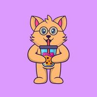 Cute cat Drinking Boba milk tea. vector